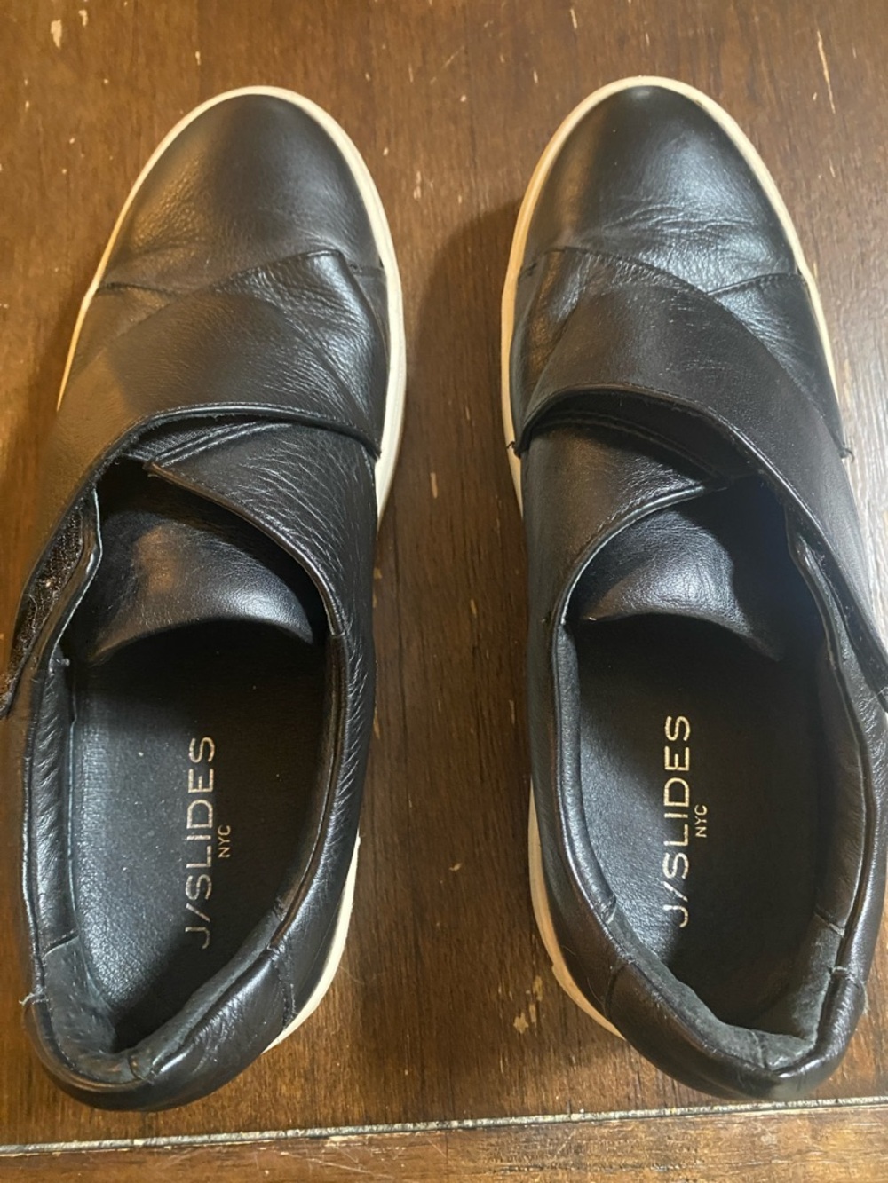 Jo/Slides Black Leather Slip-On Sneakers